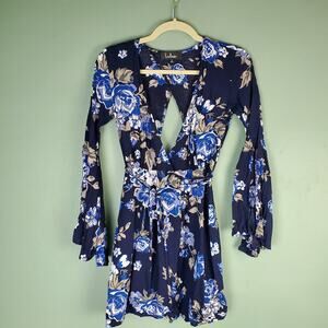 Lulu's Women's Once and Floral Blue Bell Sleeve Wrap Dress Size Small